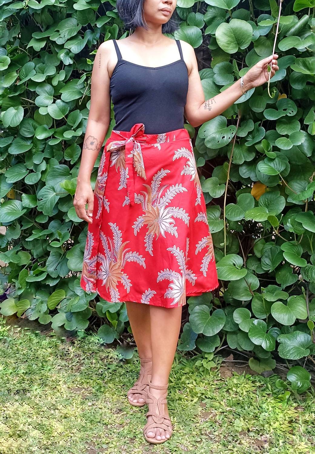 Red Batik Wrap Skirt Cotton Wrap Skirt Side Tie Skirt Asian Etsy