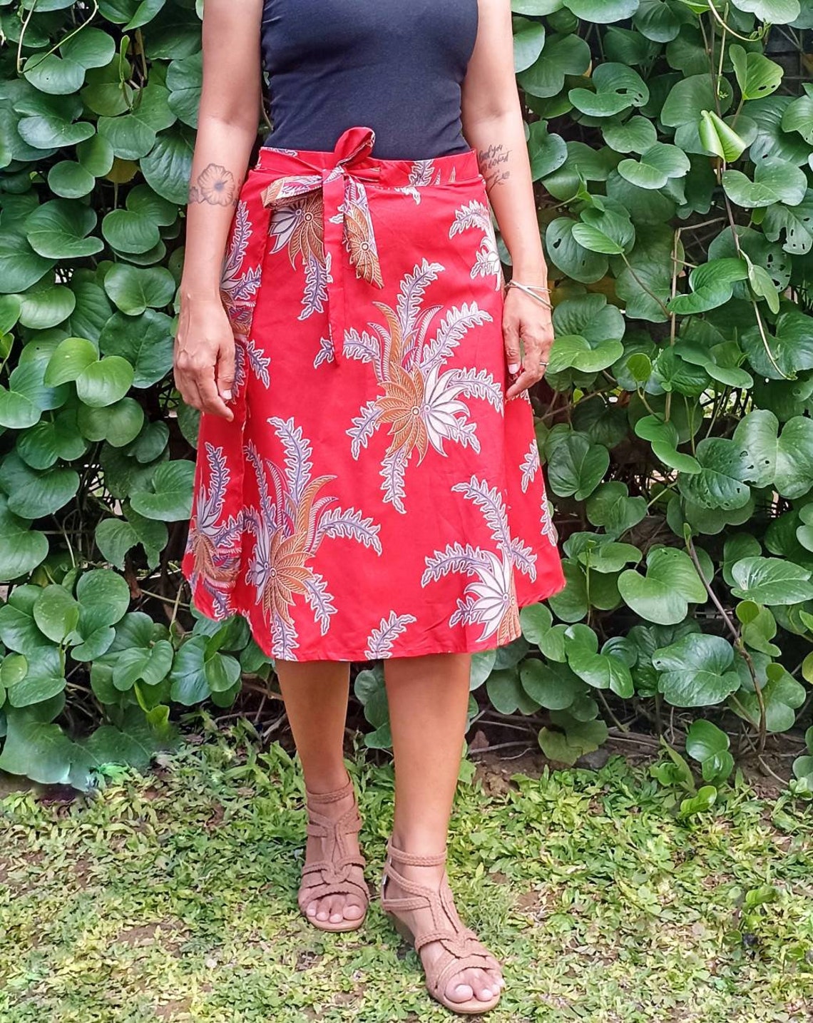 Red Batik Wrap Skirt Cotton Wrap Skirt Side Tie Skirt Asian Etsy