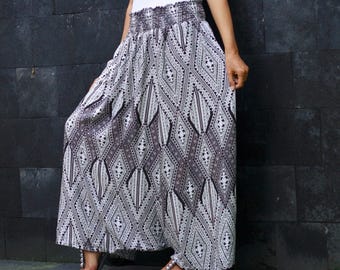 Black Boho Harem Pants for Women: Skirt Pants, Tribal Print