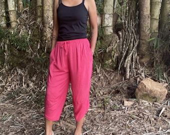 Unisex Capri Pants: Rayon or Linen, Relaxed Fit Mid-calf Pants
