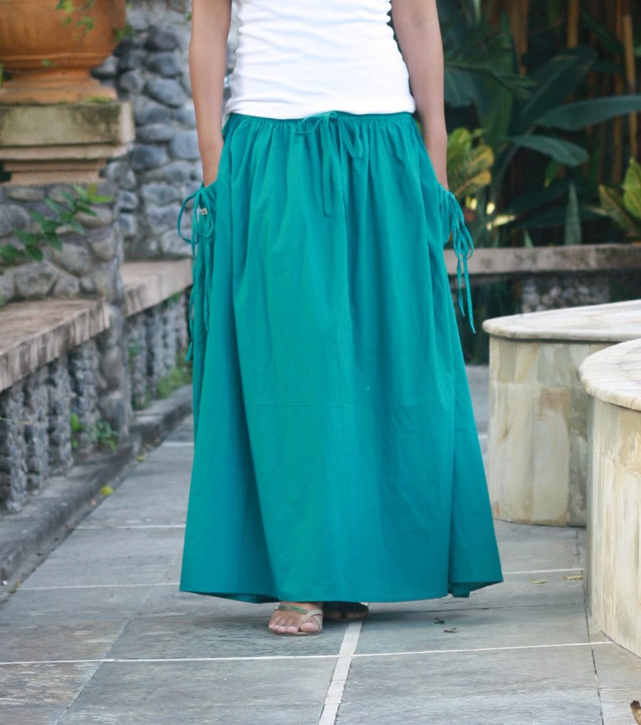 Flowy Teal Maxi Skirt with Drawstring Pockets and Waist | Etsy