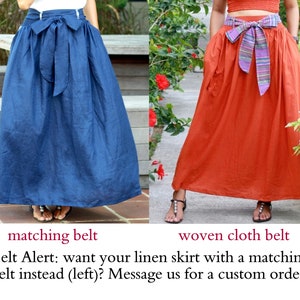 Linen Maxi Skirt with Belt, washed linen midi skirt, chartreuse and burnt orange, customizable high waisted skirt, linen skirt for women image 9