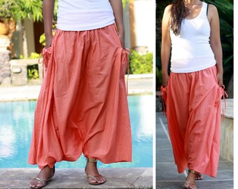 Pink harem pants, coral skirt pants, salmon pants, wide pants, breezy pants, funky pants, traveling pants, vacation pants, beach party pants