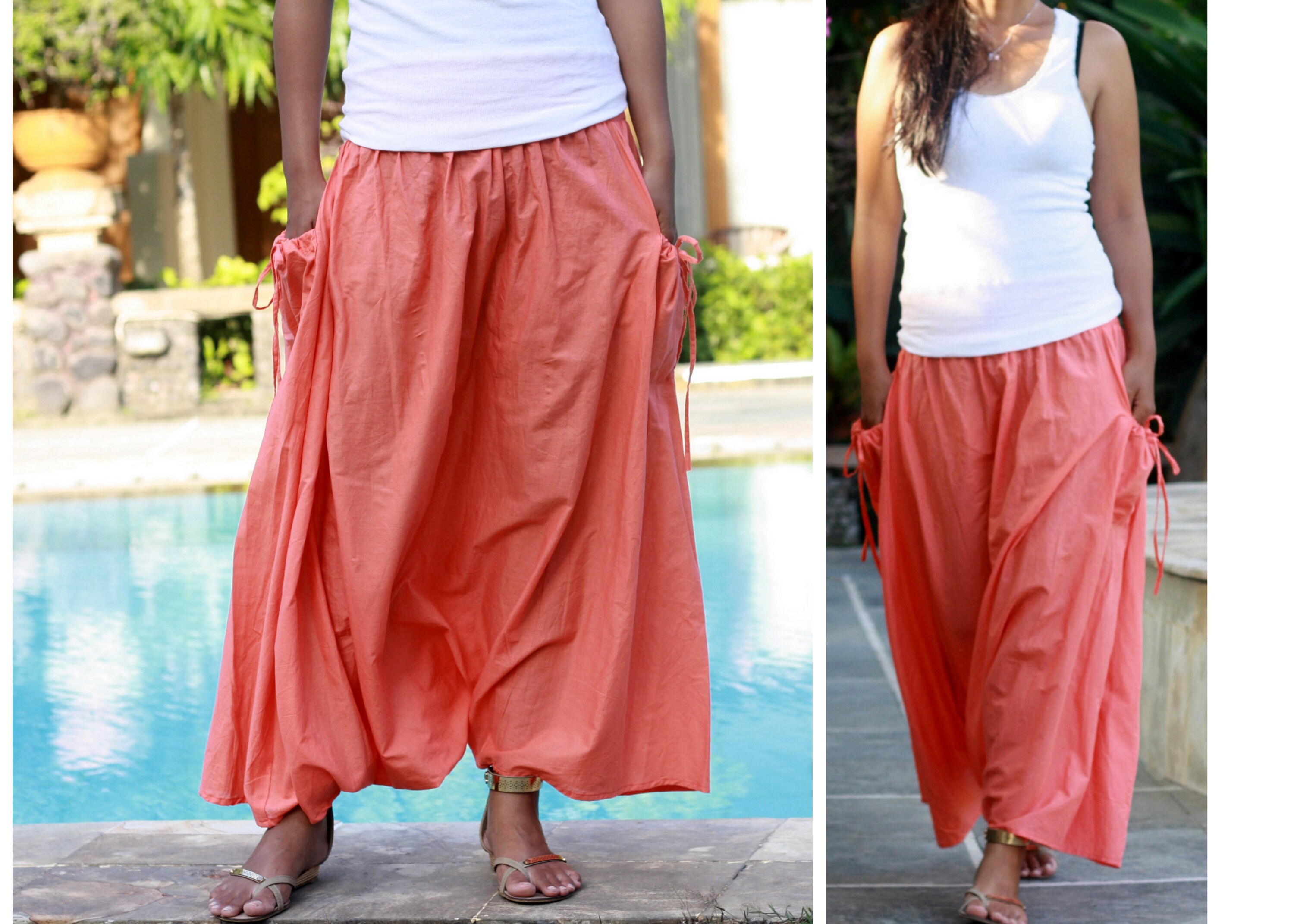 Coral Harem Pants Pink Pants Women Long 