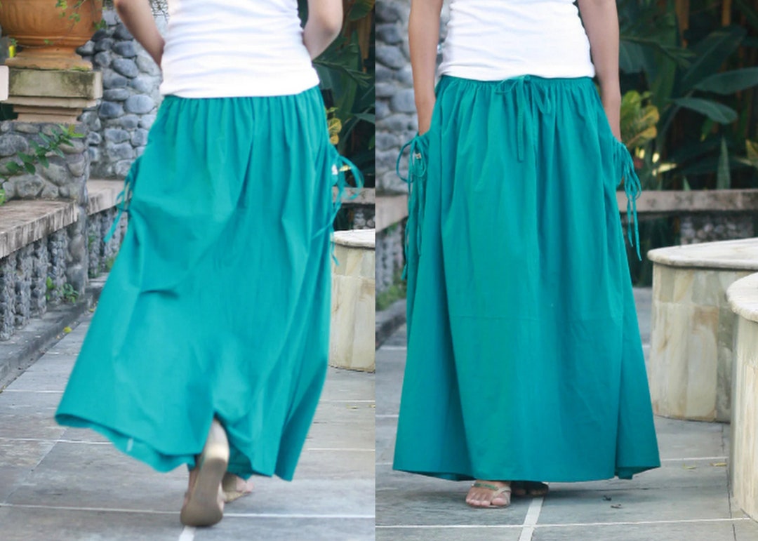 Teal Maxi Skirt Airy Skirt One Size Skirt Country Skirt - Etsy