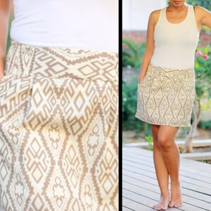 White mini skirt with pockets, ikat skirt, sexy party skirt, beach cover up skirt,Aztec skirt,cute skirt, pleated mini skirt, flexible skirt image 3