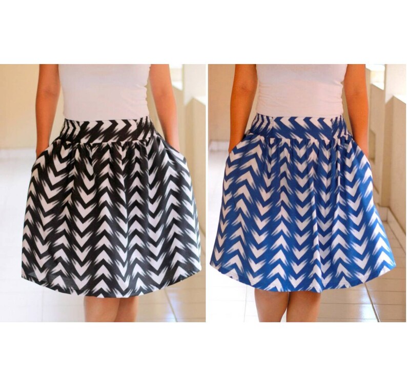 Chevron Midi Skirt Pockets Casual Skirt Wavy Skirt Plus - Etsy