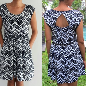 Mini dress with pockets, chevron stripe dress, skate dress, cutout back dress, triangle dress, wavy dress, beach mini dress, cruise dress image 1