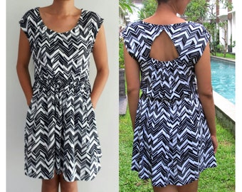 Mini dress with pockets, chevron stripe dress, skate dress, cutout back dress, triangle dress, wavy dress, beach mini dress, cruise dress