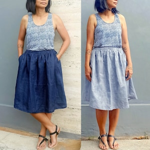 Linen midi skirt, pleated linen skirt, high waist linen skirt, flax skirt, simple skirt, 50s skirt, plus size linen skirt, women linen skirt