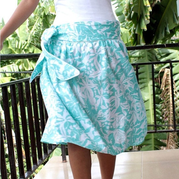 ON SALE - Aqua Blue and White Medium Midi Skirt