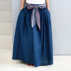 Linen maxi skirt with belt, chartreuse skirt, burnt orange skirt, navy linen skirt, puff skirt, hanbok, black linen skirt, terracotta skirt image 6