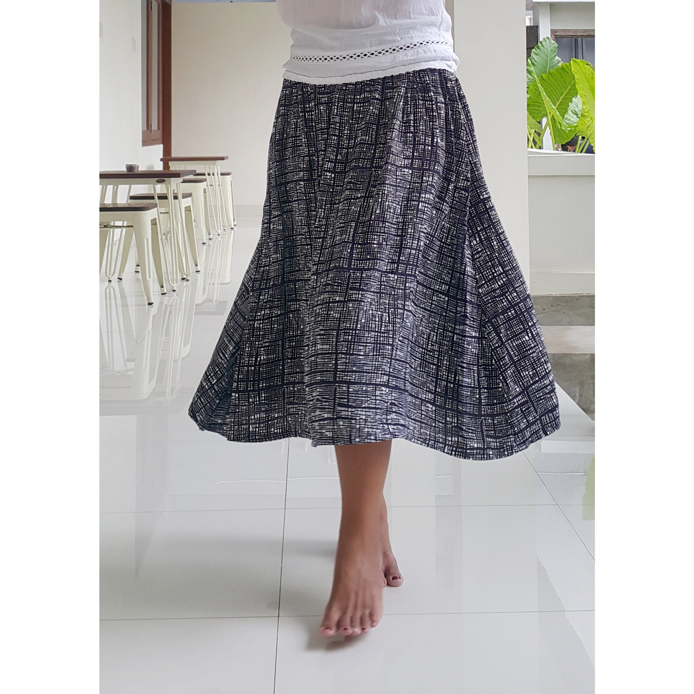 Mid calf skirt with pockets tea length skirt flouncy white Etsy