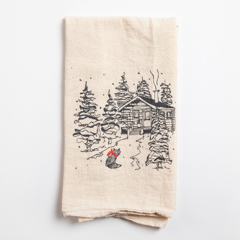 birdandbuffalo Fox at the Cabin Tea Towel