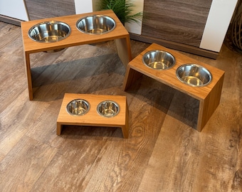 Solid oak wood feeding station | Modern bowl stand for dogs & cats | Handmade | Elevated feeding station | 3 sizes | Dog bar
