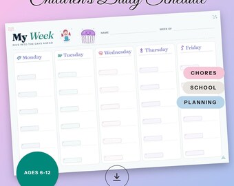 Kids Weekly Planner Printable Ocean Theme Daily Routine Chart Children's Task List Cute Organizer Dumpling School Morning Bedtime Schedule