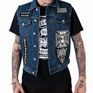 Black Label Society Denim Vest: Biker Motorcycle Club Patches, Gothic Punk Rider Waistcoat