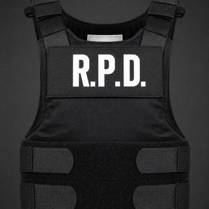 Chaleco táctico negro R.P.D., ajustable, para disfraz de cosplay.