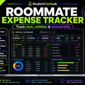 Student Rent Splitter Google Sheets | Roommate Expense Tracker | Shared Bills, Rent, Utilities & Grocery Budget Planner