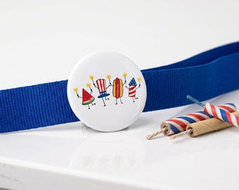 4th of July Pin | Kawaii Hot Dog Watermelon Badge | Patriotic Summer Accessory