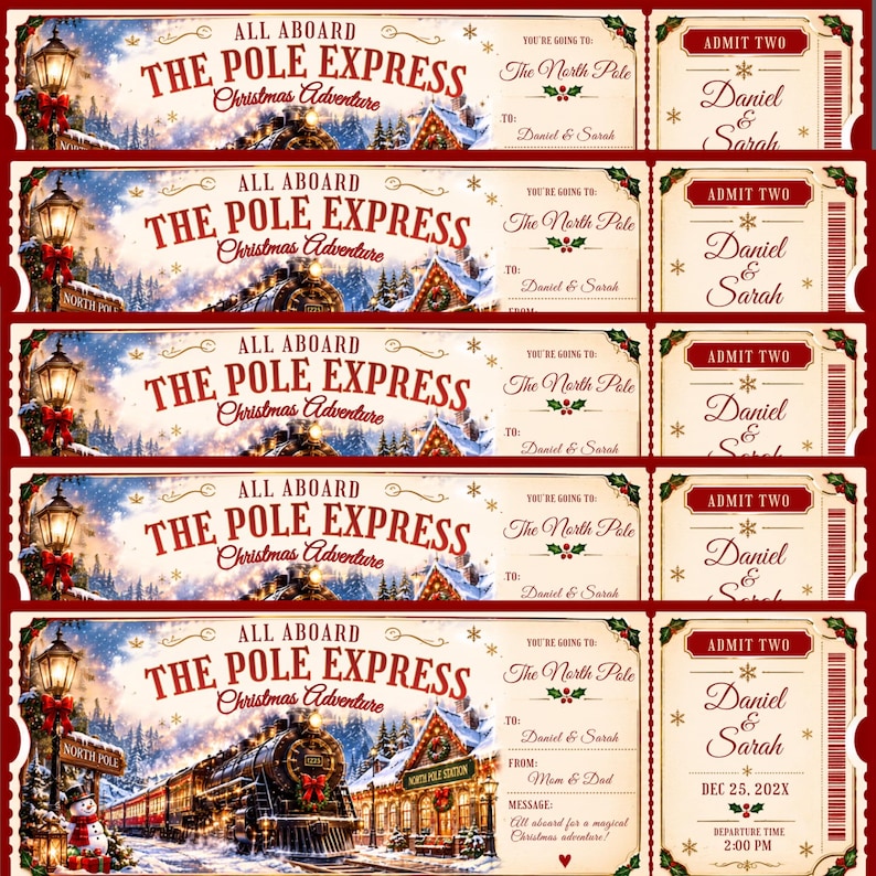 Pole Express Ticket Birthday Invitation, Christmas Train Ticket Invite ...