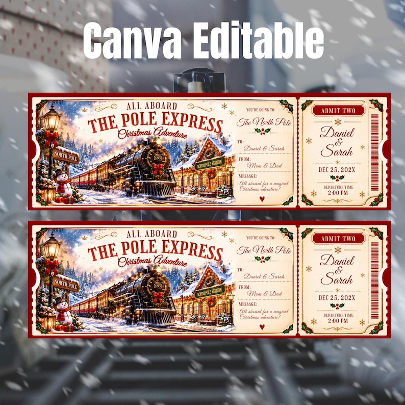 Pole Express Ticket Birthday Invitation, Christmas Train Ticket Invite ...
