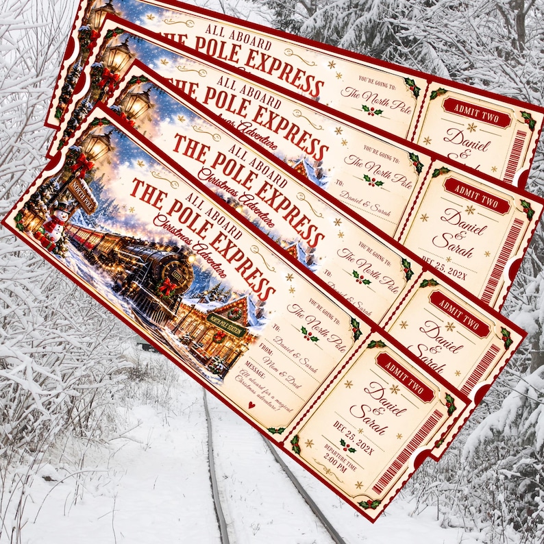 Pole Express Ticket Birthday Invitation, Christmas Train Ticket Invite ...