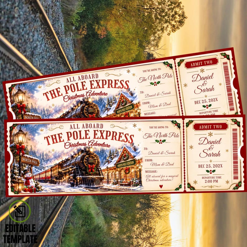 Pole Express Ticket Birthday Invitation, Christmas Train Ticket Invite ...