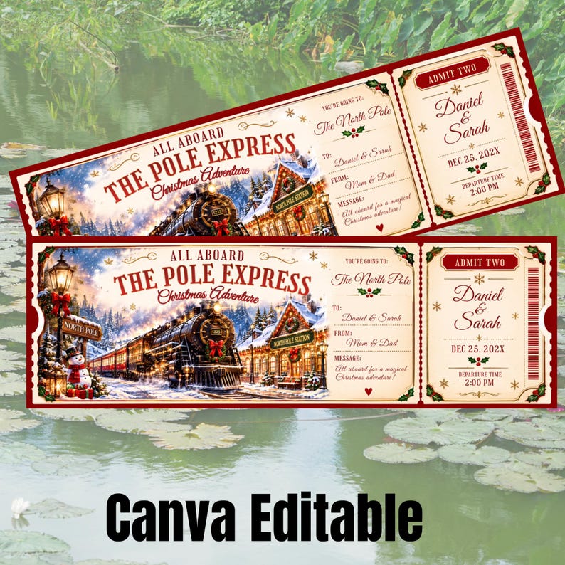 Pole Express Ticket Birthday Invitation, Christmas Train Ticket Invite ...
