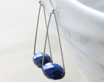 Orecchini in argento sterling con lapislazzuli fatti a mano con pietra preziosa blu cobalto naturale, gocce pendenti moderne, pietra portafortuna di dicembre, regalo per la festa della mamma 4061