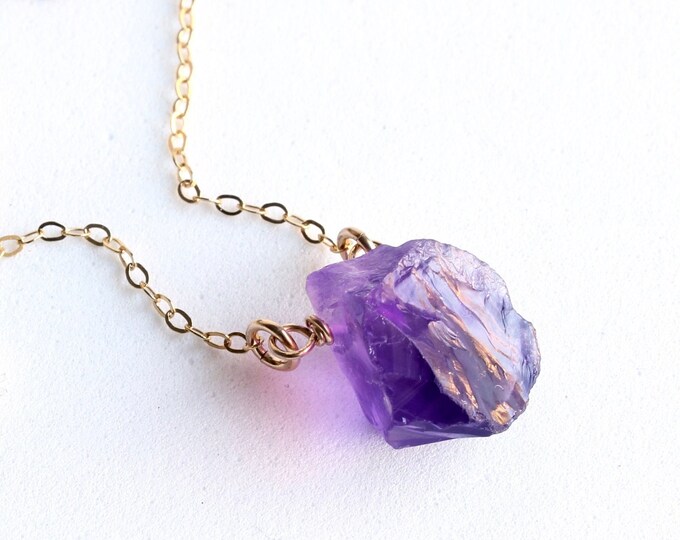 Raw Amethyst Crystal Necklace Gold Filled Wire Wrapped Natural Etsy