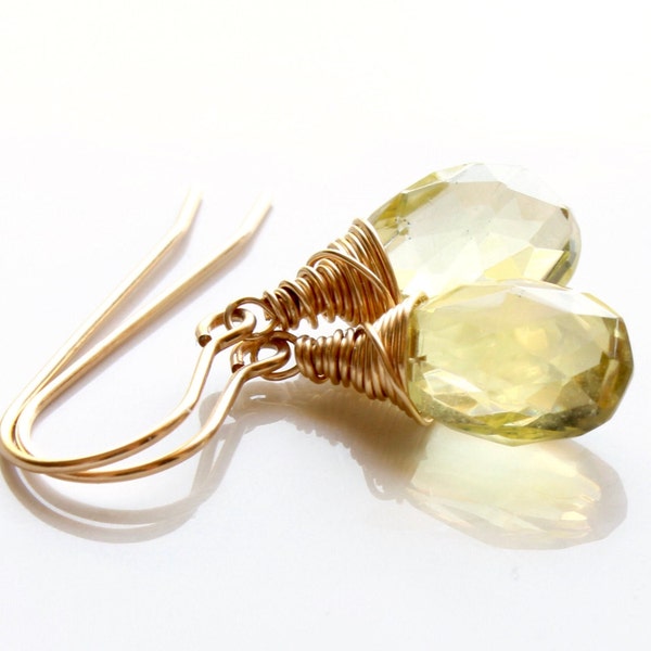 Lemon Quartz Gold Filled oder Sterling Silber Ohrringe Draht gewickelt natürlicher gelber Edelstein dekorativ Tropfen Geschenk 4731
