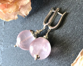 Rose Quartz Earrings Sterling Silver natural pink gemstone modern statement bold dangle drops birthday Mother's Day gift for mom her 7454