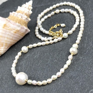 White Pearls Necklace natural gemstone modern boho statement layering choker freshwater pearl artisan handmade holiday gift for woman 7923
