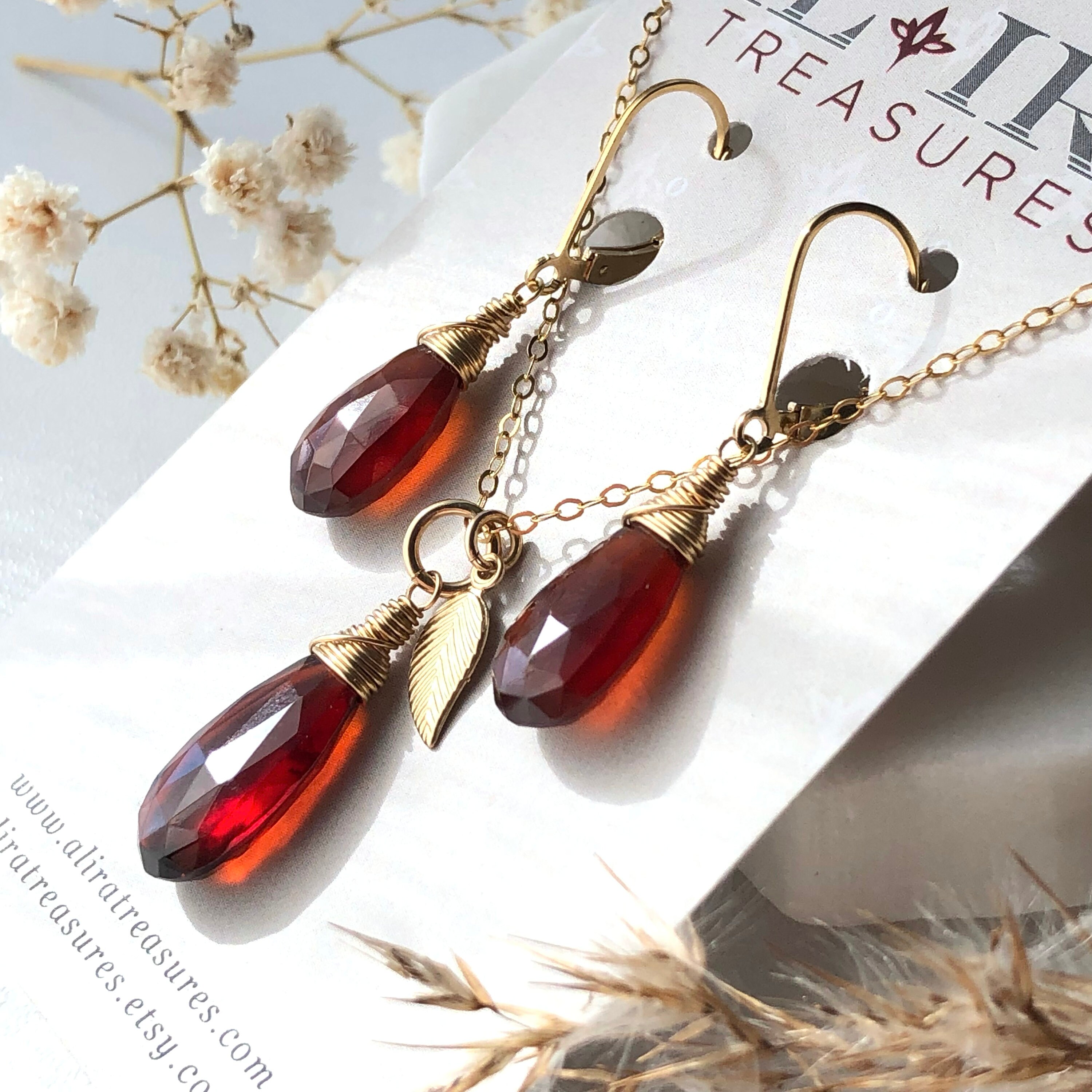 Hessonite Garnet Earrings Gold Filled Wire Wrapped Natural Red - Etsy ...