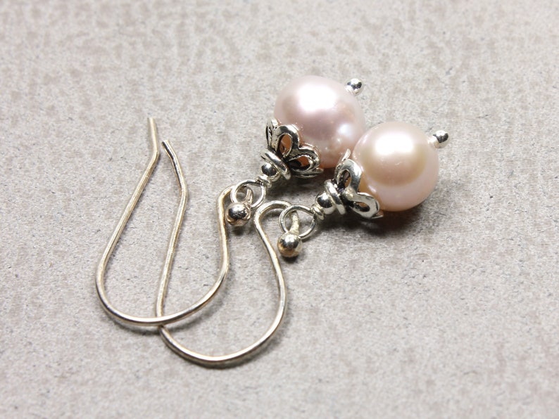Pink Pearl Earrings Sterling Silver Natural Gemstones Classic | Etsy
