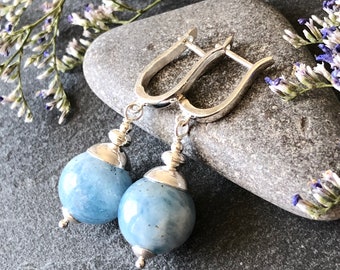 Aquamarine Earrings Sterling Silver natural blue gemstone modern statement dangle drops March birthstone mothers day gift for mom 7453