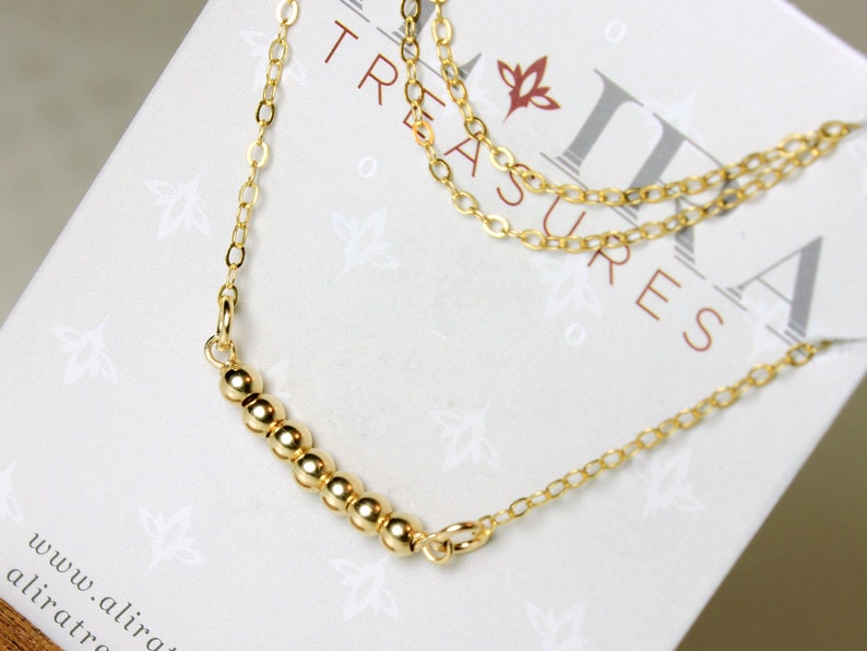 Gold Filled Beaded Bar Necklace wire wrapped minimalist everyday simple dainty layering bar pendant choker holiday gift for women 5451