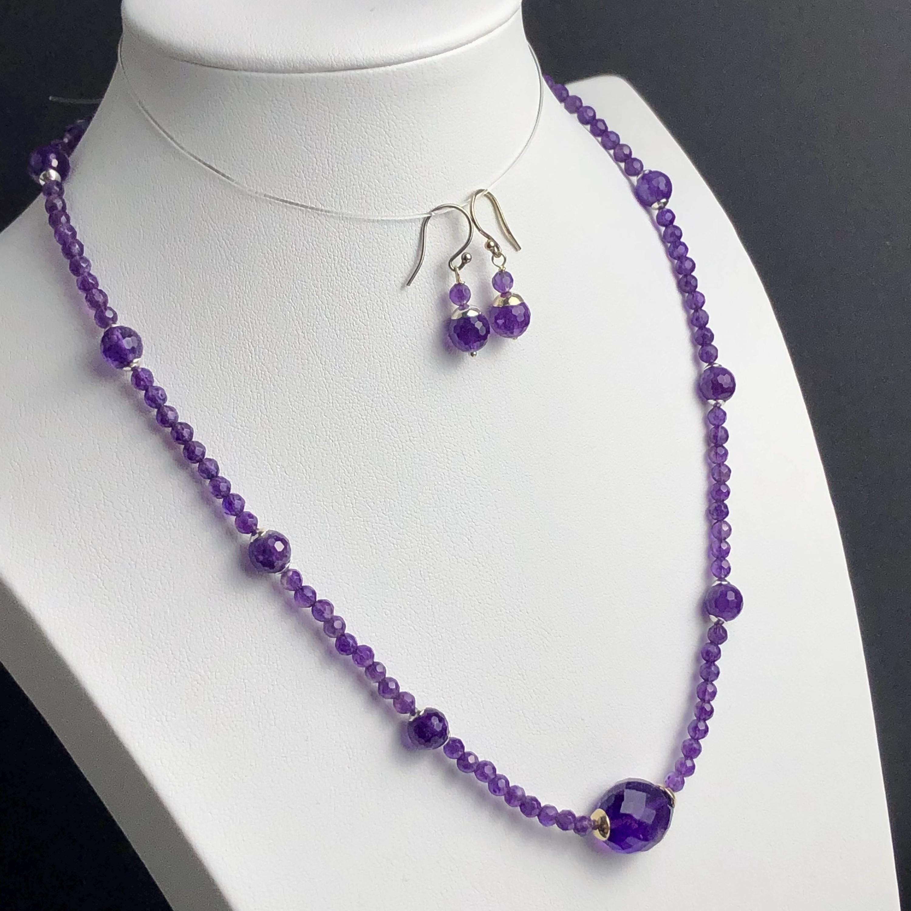 Collier En Argent Sterling Avec Améthyste Et Perle – Boucles D’oreilles Assorties, Ensemble Bijou Occasion