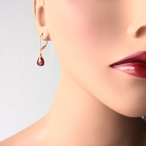 Mozambique Garnet Earrings Gold Filled wire wrapped natural deep red gemstones classic dangle drops January birthstone gift for her 6291 image 9