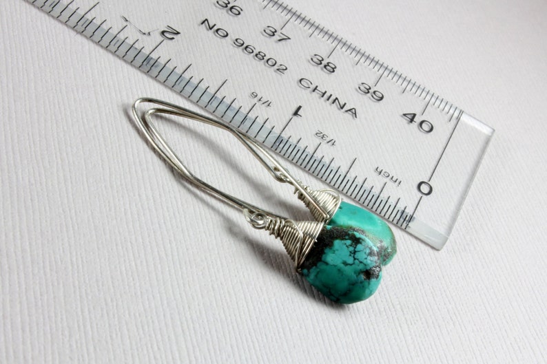 December birthstone fine earrings Sterling Silver wire wrap 1781 Turquoise Earrings blue gemstone genuine turquoise gift for her