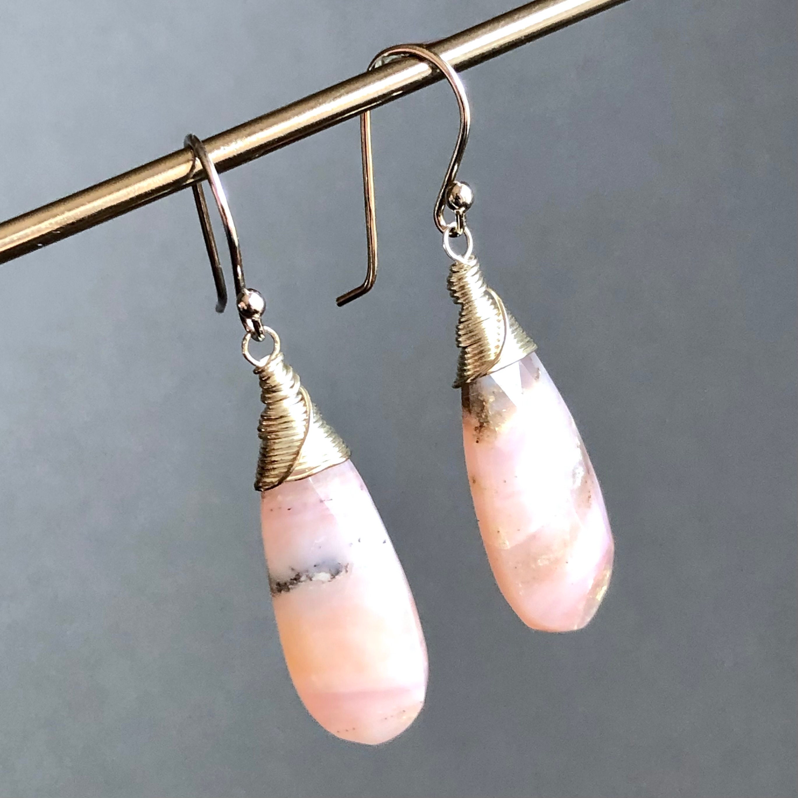Boucles D'Oreilles Argent Sterling & Perles De Culture - Avec Opale Rose - NEUFES Avec Étiquettes #1459