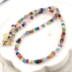 Multi Colour Gems Beaded Necklace in Gold Filled natural gemstones boho statement modern layering choker handmade gift for women 7878