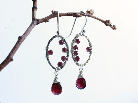 Garnet Earrings Sterling Silver Wire Wrapped Ovals Deep Red - Etsy Canada