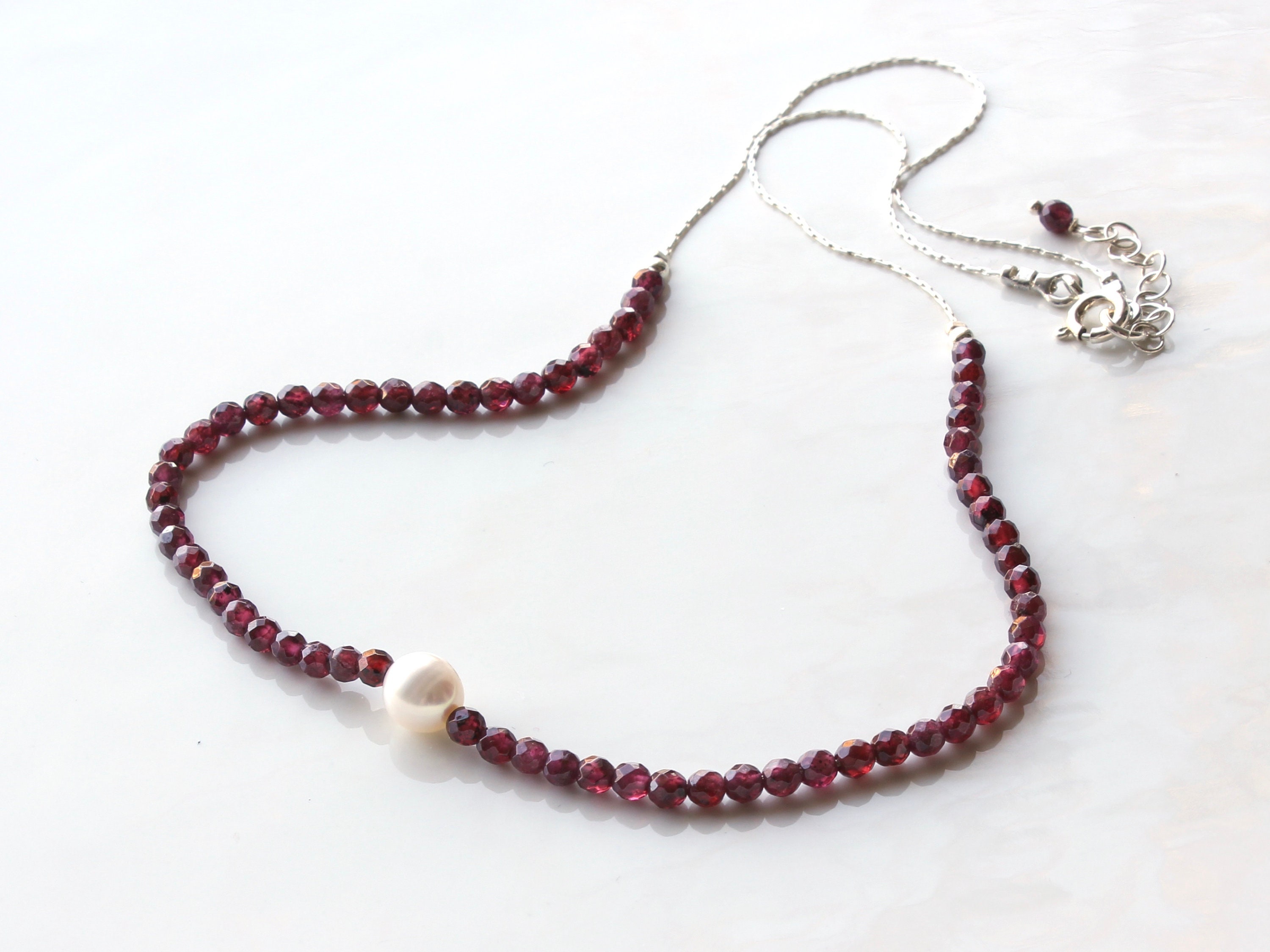 Red Garnet Necklace Sterling Silver White Pearl Natural - Etsy Canada