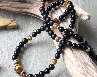 Black Obsidian Tiger Eye Beaded Necklace for men natural stone fathers day birthday holiday gift for him mens man 7437