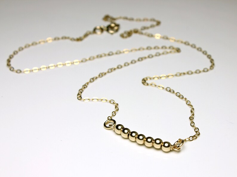 Gold Filled Beaded Bar Necklace wire wrapped minimalist everyday simple dainty layering bar pendant choker holiday gift for women 5451