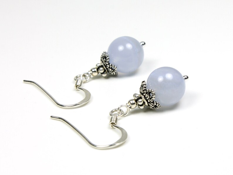 Blue Chalcedony Sterling Silver Earrings natural gemstone small classic everyday dangle drops birthday gift mom wife grandma sister 5601