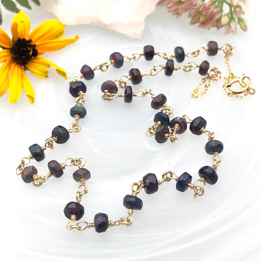 Collar De Ópalo Etíope Negro Con Cuentas Facetadas En Plata De Ley 925 - 45 Cm, Hecho A Mano, Ideal Para Regalo