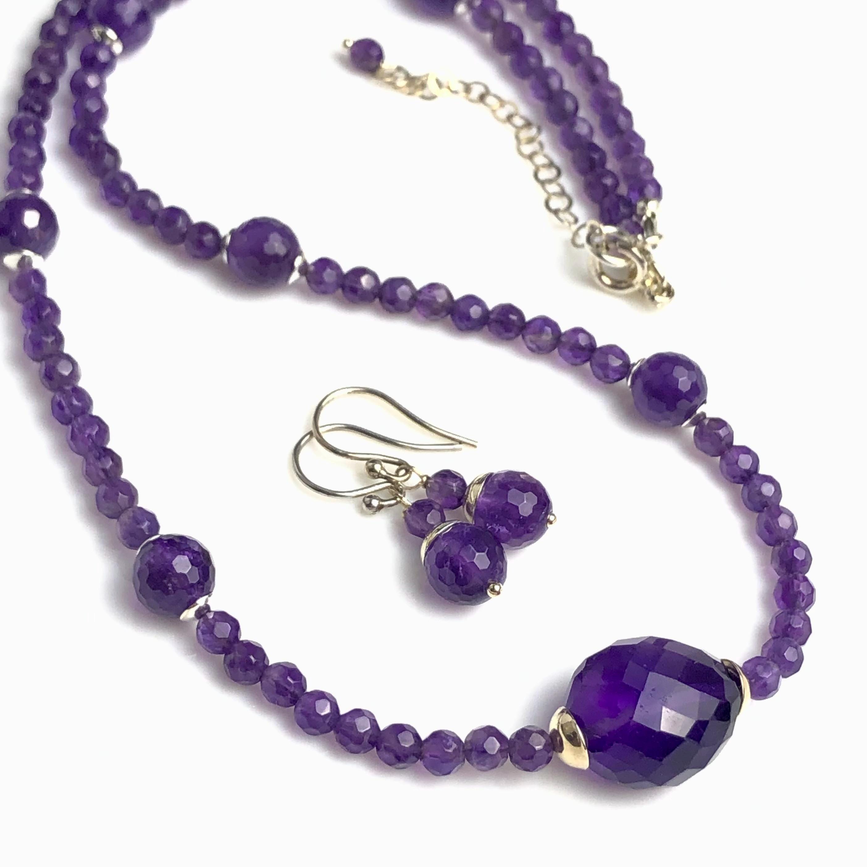 Collier Et Boucles D'Oreilles Argent Sterling Avec Améthyste Et Perle - Ensemble Vintage Occasion